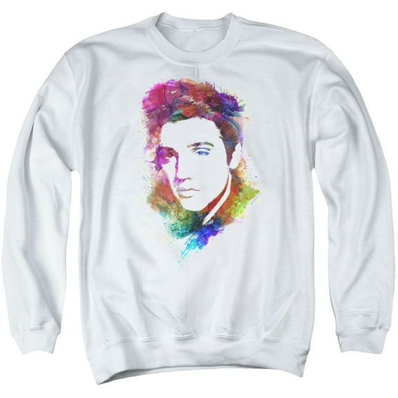 Trevco ELV866-AS-4 Elvis Presley & Watercolor King Adult Crewneck Sweatshirt, White - Extra Large