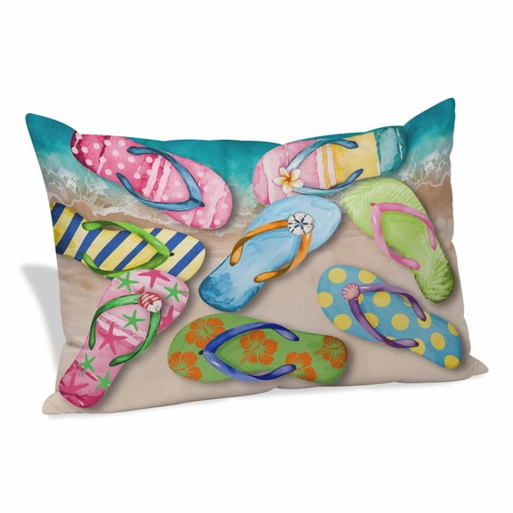 Colorful Flip Flops Pillow Covers 16"x24", Summer Blue Beach Ocean Soft Brushed Microfiber Breathable Throw Pillow Covers, Decorative Pillowcase with Zipper for Couch Sofa Bedroom Living Room