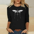 thumbnail image 2 of CEHVOM T-shirt Mode Imprimé Ample pour Femmes Manches 3/4 Mi-Longueur Blouse Col Rond Hauts Décontractés Liquidation, 2 of 4