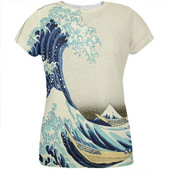 Great Wave Tsunami Japanese Painting All Over Womens T Shirt Multi SM
