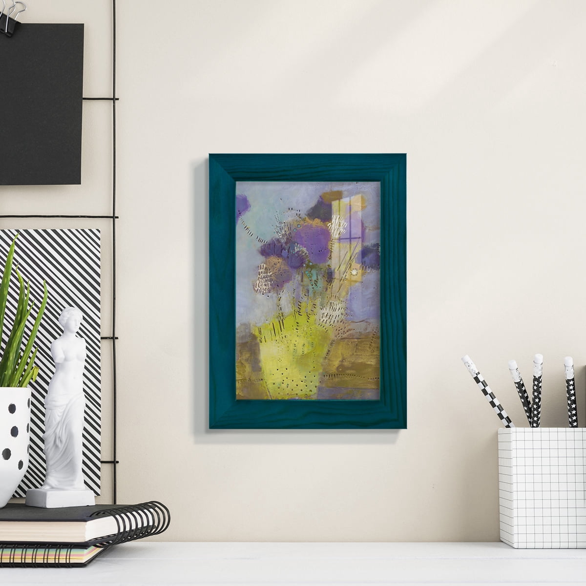 Blumen I -Framed Print w/glass-Ocean Blue