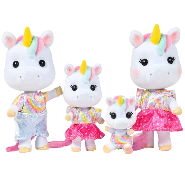 Honey Bee Acres: Rainbow Ridge Collection, Familia The Daydreamers Unicorn, 4 Minifiguras de Muñecas, a Partir de 3 Años
