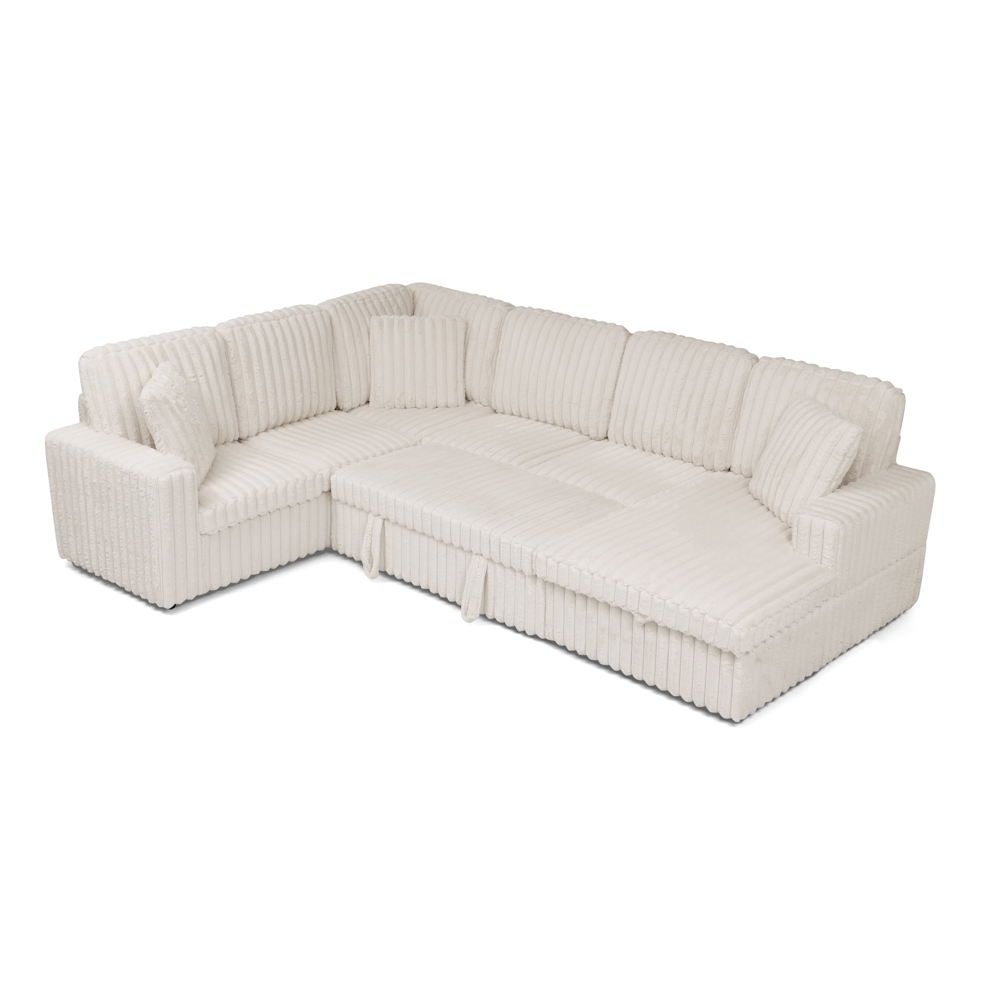 Corduroy U-shaped Sectional Sofa, Modern Minimalist Modular Couch with Pull-Out Sleeper Bed and Storage Chaise, Soft Fabric Convertible Sofa for Living Room, Apartment
