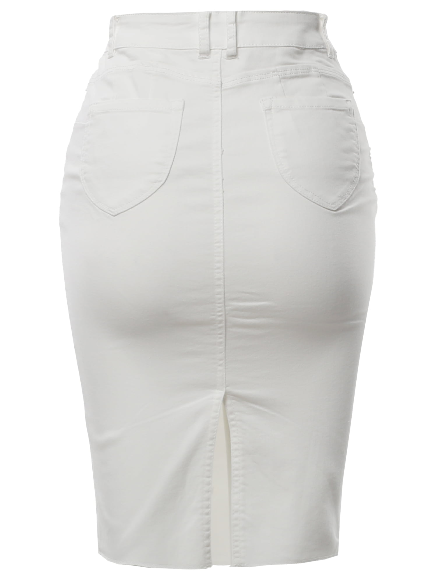 A2Y Women's Slim Fit Rayon Knee Length Back Slit Denim Jean Pencil Skirt  White S - Walmart.com