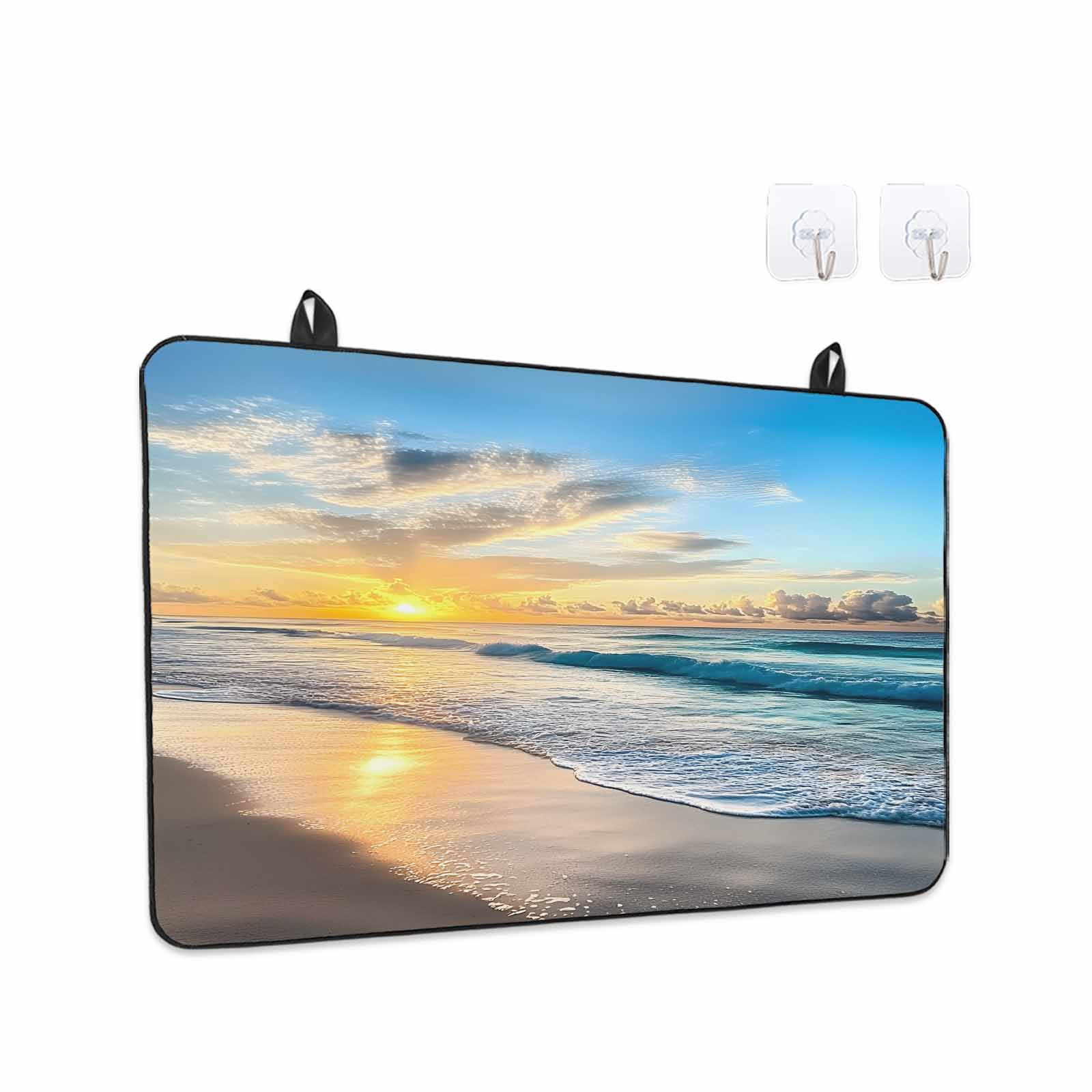 Ocean Sunset Stove Top Cover for Electric Stove, Heat-proof & Non Slip Glass Top Stove Cover Protector, Beach Blue Sky Coastal Seashore Summer Kitchen Flat Cooktop Rubber Mat 24x21 Inches