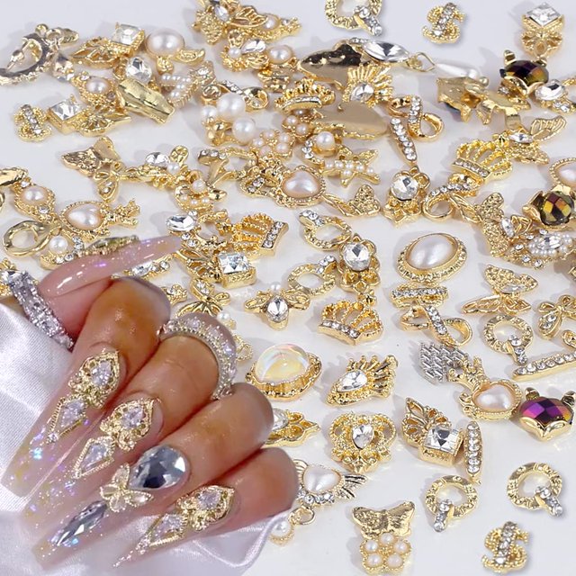 Colgantes de uñas Dornail con diamantes de imitación de aleación dorada para uñas acrílicas