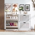 thumbnail image 6 of Narrow Shoe Cabinet with 2 Flip Drawers Freestanding Shoe Cabinet Organizer with Hollow Handle Wooden Shoe Rack Storage Cabinet for Entryway Hallway Bedroom Living Room White, 6 of 9
