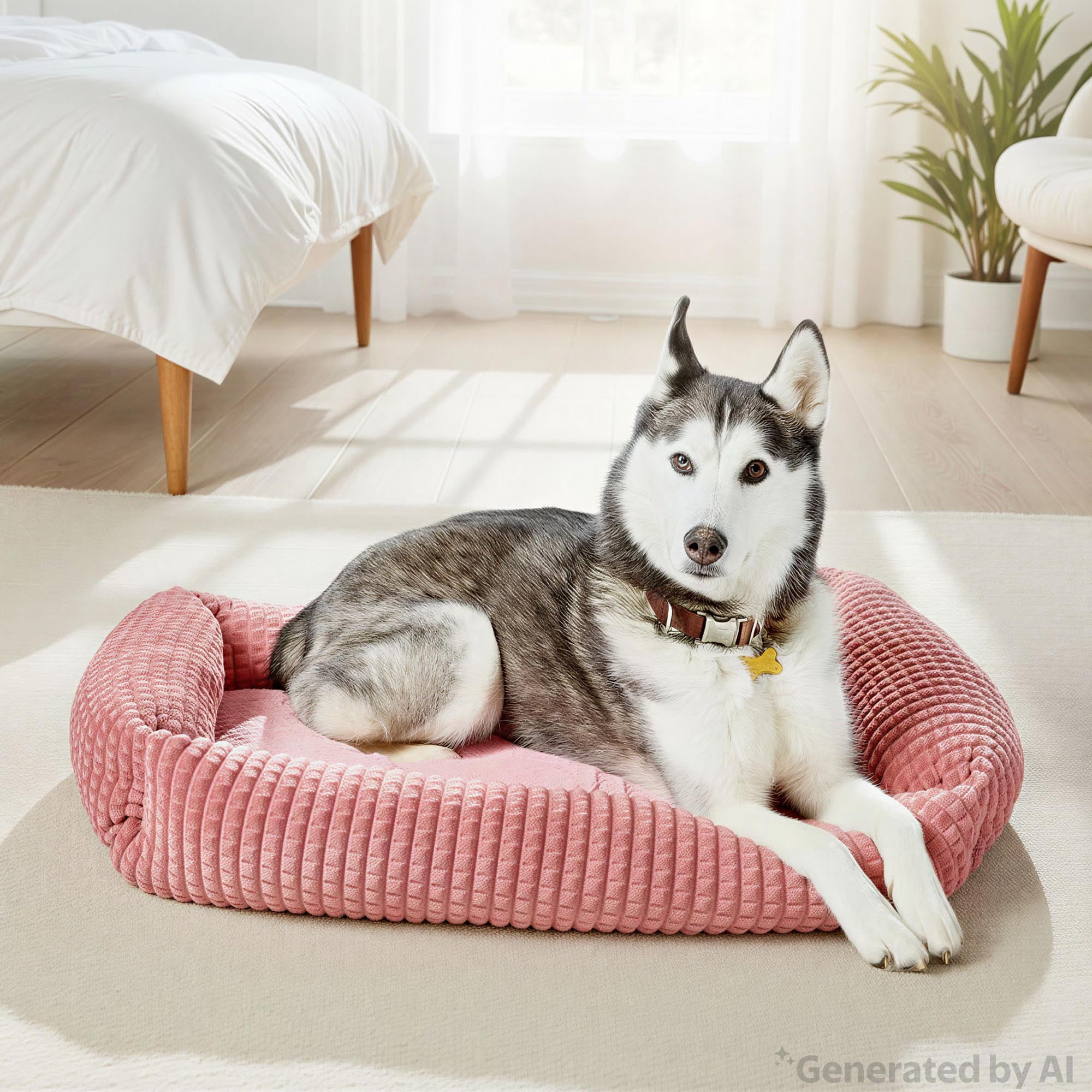 Vibrant Life Large Flannel Waffle Texture Bolster Cat or Dog Bed, Pink, 27" x 36"