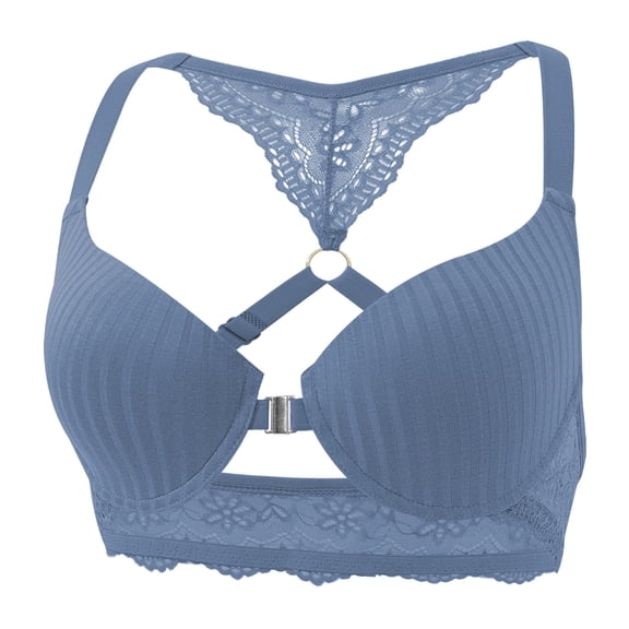 Ohufall Racerback Bras for Women Wirefree Trendy High Supports Bras Lace Front Closure Adjustable Strap Comfy Bras