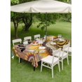 thumbnail image 4 of Outdoor Tablecloth with Umbrella Hole for Patio/Picnic/Party/Camping, Welcome Waterproof Table Cloth Rectangle Table Cover Washable, Summer Sunflowers Bohemia Floral Rustic Brown Wood (60"x 102"), 4 of 8