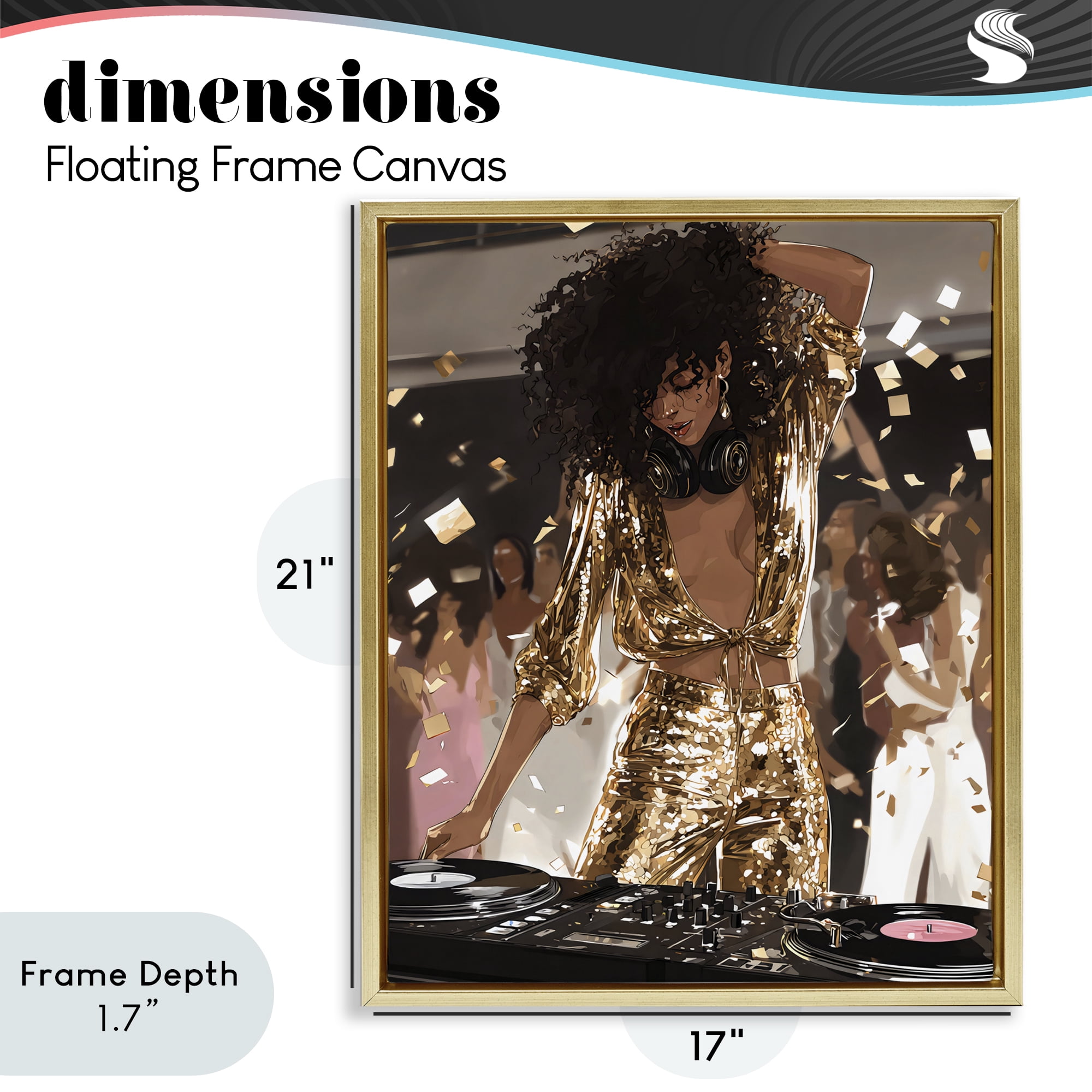 Stupell Industries Shimmering DJ in Sequins Gold Framed Floater Canvas Wall Art, design by Franklyn Gregory