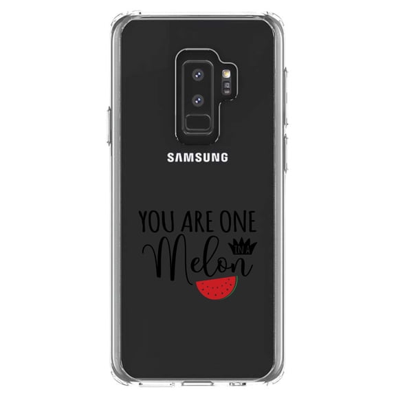 DistinctInk Clear Shockproof Hybrid Case for Samsung Galaxy S9  PLUS (6.2" Screen) - TPU Bumper Acrylic Back Tempered Glass Screen Protector - You Are One in a Melon Watermelon