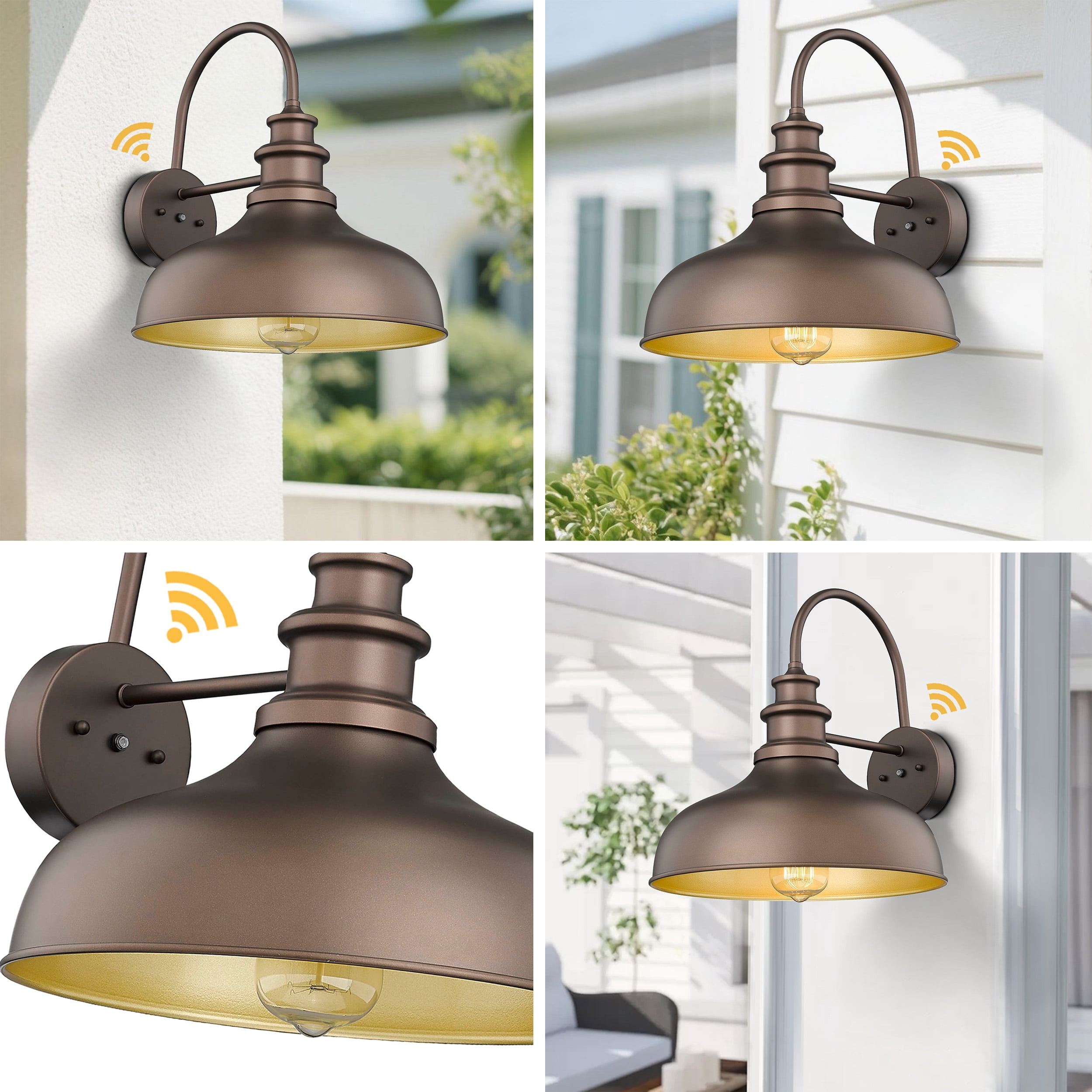Dusk to Dawn Outdoor Barn Light Anti-Rust Outdoor Wall Sconce Farmhouse Exterior Lighting Fixture Wall Lantern Lamp for Porch,Garage(Oil Rubbed Bronze Finish+Gold Interior, 2 Pack)