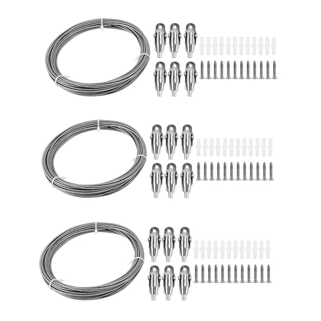 3X 10M Stainless Steel Wire Rope PVC Coated Steel Cable Adjustable Curtain Rope Lamp Suspension Picture Wire for Hanging