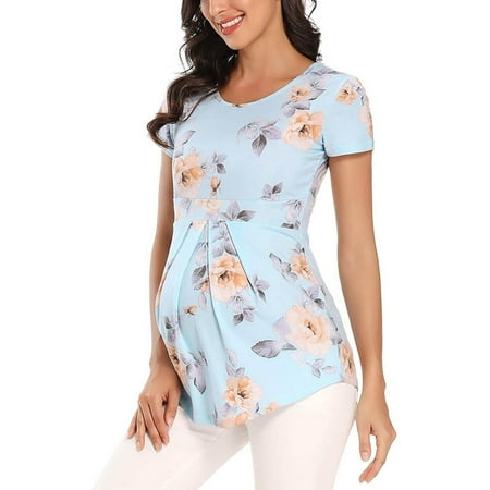 

Awdenio Clearance Top for Ladies Fashion Flower Print Short Sleeve Pregnant Woman Casual Clothe Shirt
