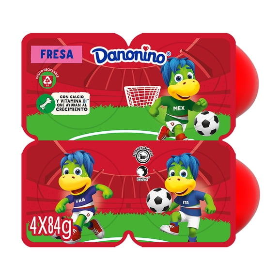 Queso petit suisse Danonino Maxi sabor fresa 4 pzas de 84 g c/u