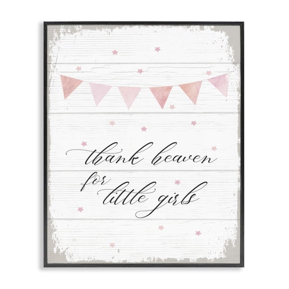 Stupell Industries Farmhouse Pink Bunting Thank Heaven for Little Girls Planked Look Black Framed Giclee Art, 11 x 14, by Lil' Rue