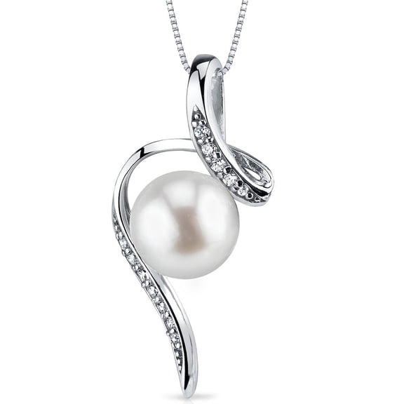 PEORA 8mm Freshwater Cultured Pearl Elegant Spiral Pendant Necklace for Women 925 Sterling Silver with 18 inch Chain