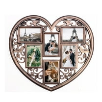 JOICE GIFT Gold Wall Large Hanging Heart Shape Collage Picture Frame 6 Opening 4" x 6"