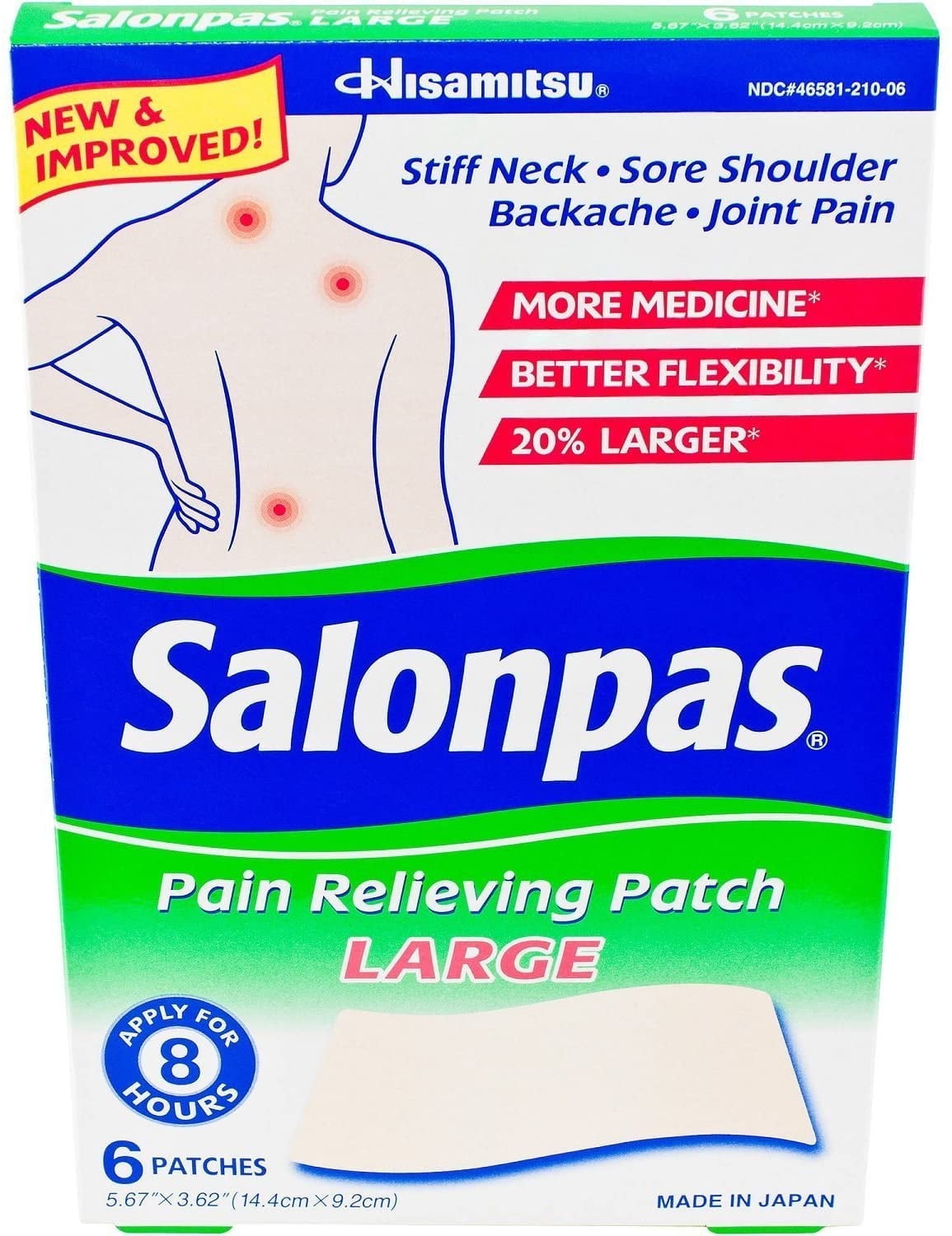Salonpas Large Pain Relief Patch, 6 Count, Pack of 4