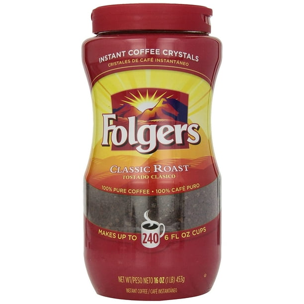 Folgers Instant Coffee Crystals, Classic Roast, 16 Ounce