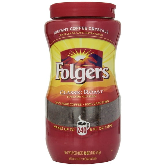 Folgers Instant Coffee Crystals, Classic Roast, 16 Ounce