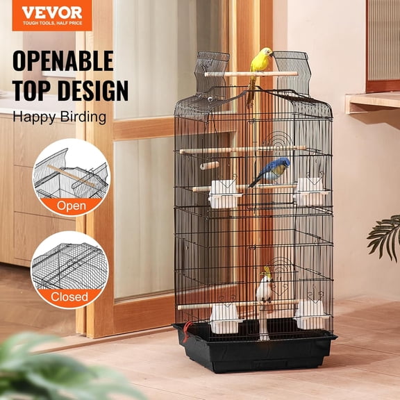 Large Parrot Bird Cage with Open Top for Parakeets, Finches, Canaries -  41-inch Hanging Pet Birdcage with Swing and Perch