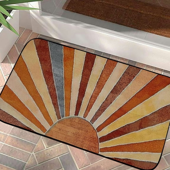 PHYHOO Retro Neutral Sun Sunrise Sunset Sunshine Mid Century Modern Waterproof Door Mat Outdoor Entrance Non-Slip Doormat for Bohemian Home Front Door Porch Outdoor Indoor Decorations 19.68*39.37 in