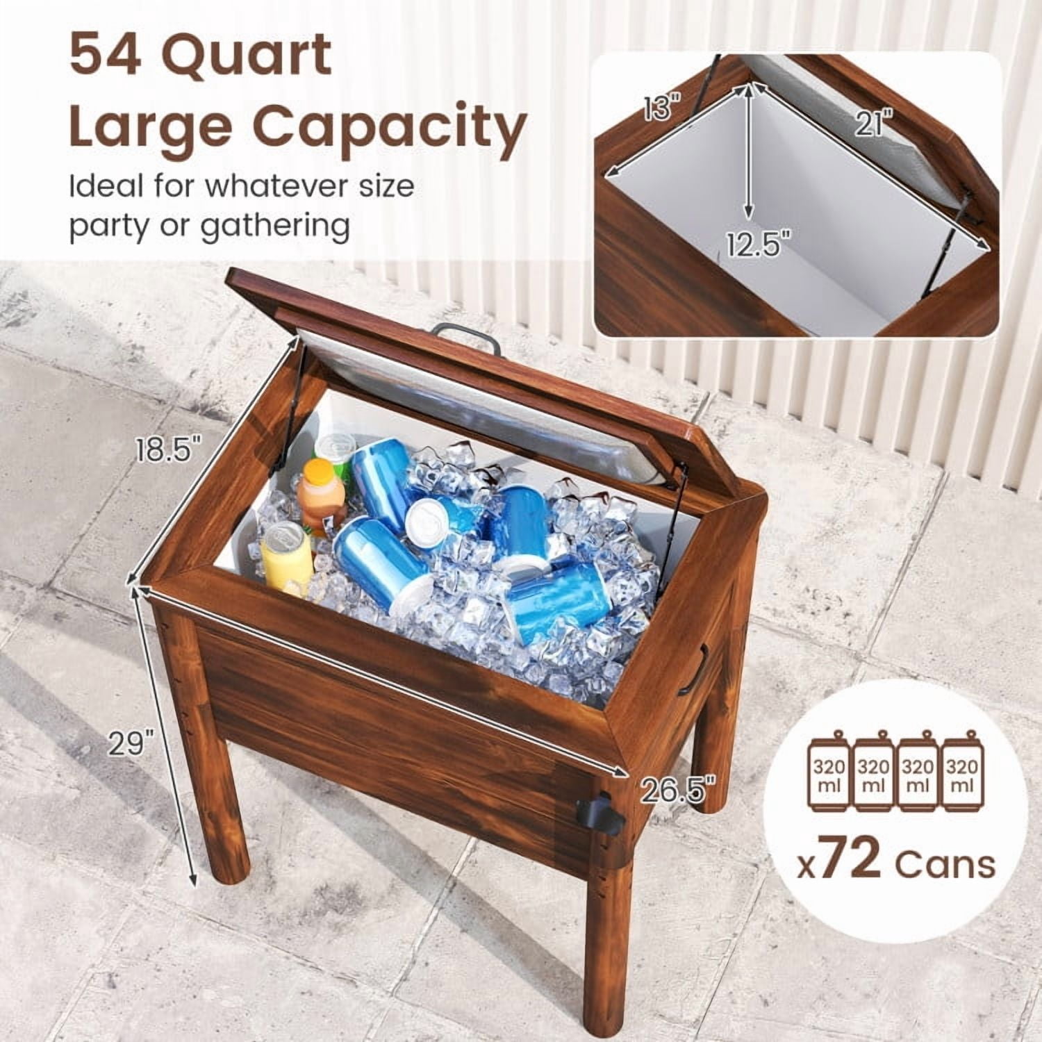 YYAo Cooler Ice Chest, Insulated Cooler,Wooden Patio Cooler with 3 Handles and Bottle Opener-Brown