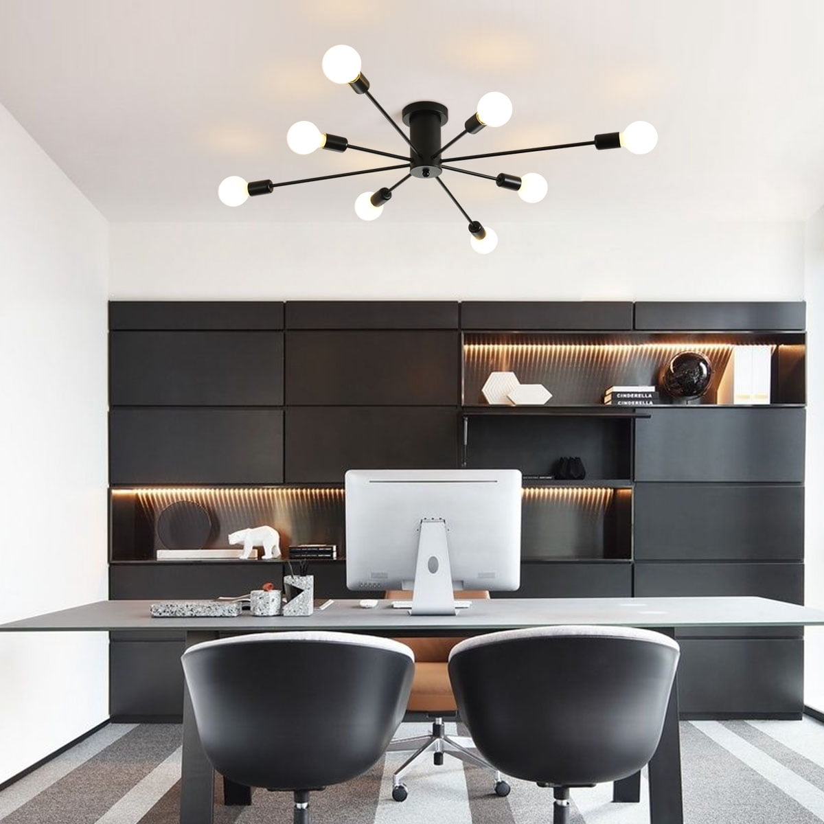 Garwarm Modern Sputnik Chandelier 8-Light Industrial Ceiling Lights Fixture 38" Black Semi Flush Mount Ceiling Light with E26 Base Sputnik Lights Fixture for Dining Room Bedroom