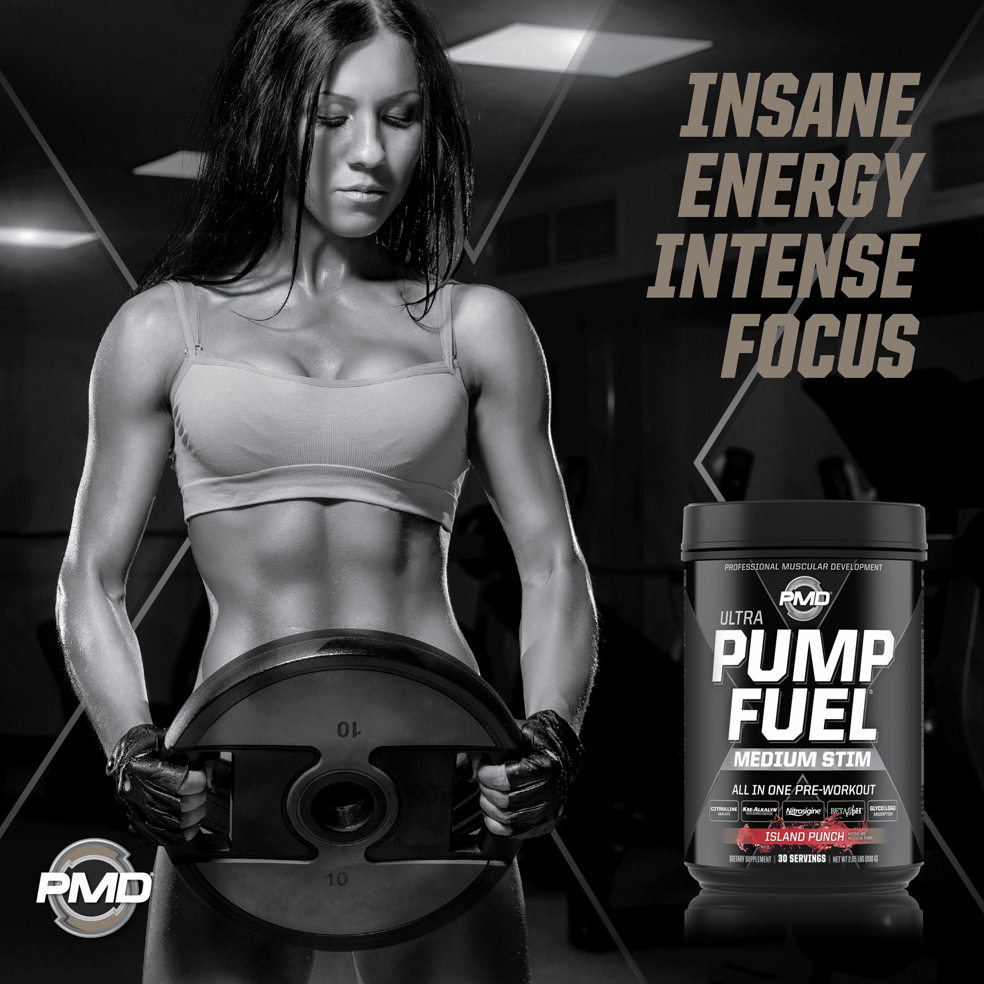 PMD Sports Ultra Pump Fuel - Pre Workout Drink Mix - Energy, Strength, Endurance, Muscle Pumps and Recovery - Complex Carbohydrates and Amino Energy - Island Punch (30 Servings)