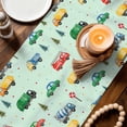 thumbnail image 3 of Teal Cartoon Truck Table Runner 90 Inches, Funny Cute Colorful Car Tree Polka Dot Bed Runner Dresser Scarves Tabletop for Indoor Outdoor Parties/Ceremony/Banquet, 13" x 90", 3 of 9
