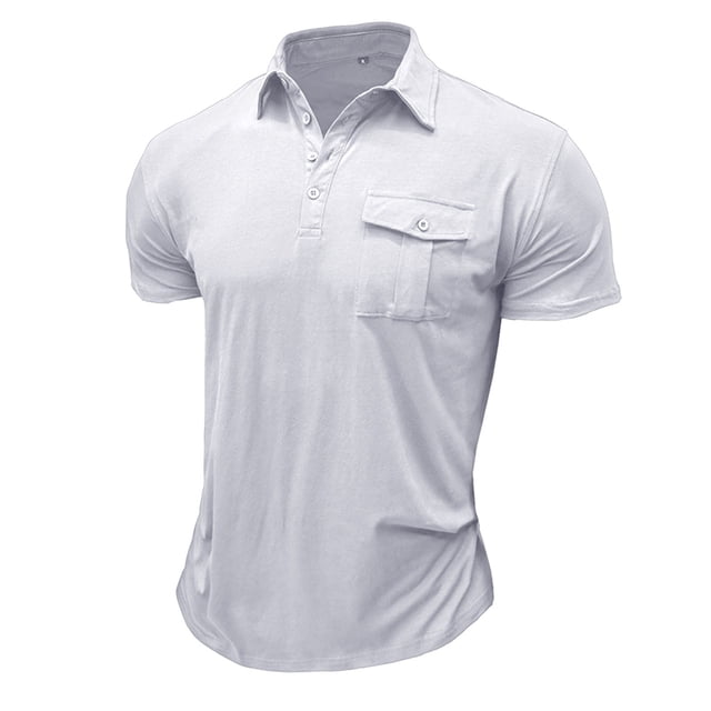 Men's Shirts - Everyday Style with Short Sleeve Button Pocket Solid Color Sports Tee for Spring and Summer