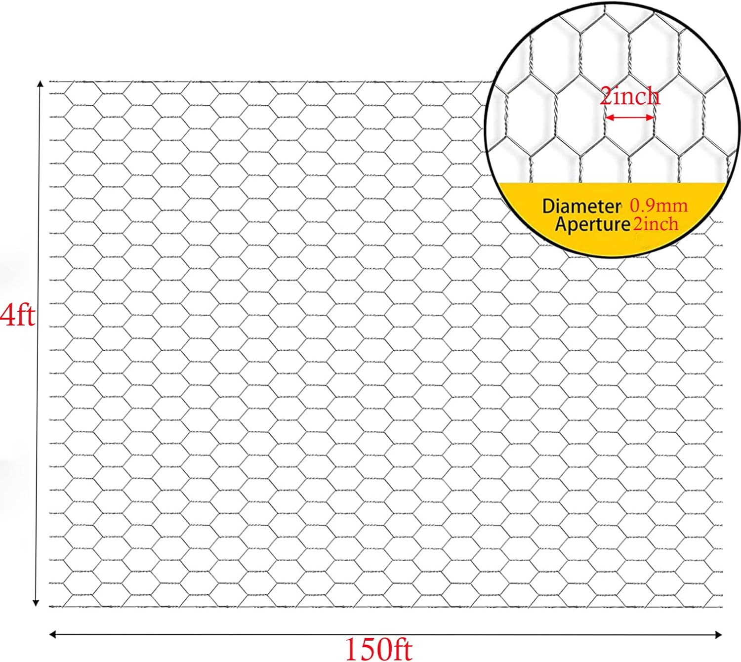 netuera Galvanized Poultry Wire Netting 2" Hexagonal Mesh Wire Fence fit for Family Craft Projects Chicken Netting Garden Fencing Backyard Fencing