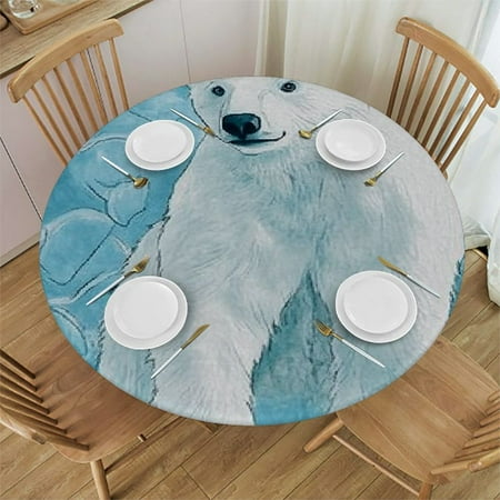 

Patifu Polar Bear Ice Blue Background Round Tablecloth 100% Polyester Stain Resistant Ideal for Indoor and Outdoor Use Great for Home Kitchen Parties Holiday Dinner Tablecloth 54 -58