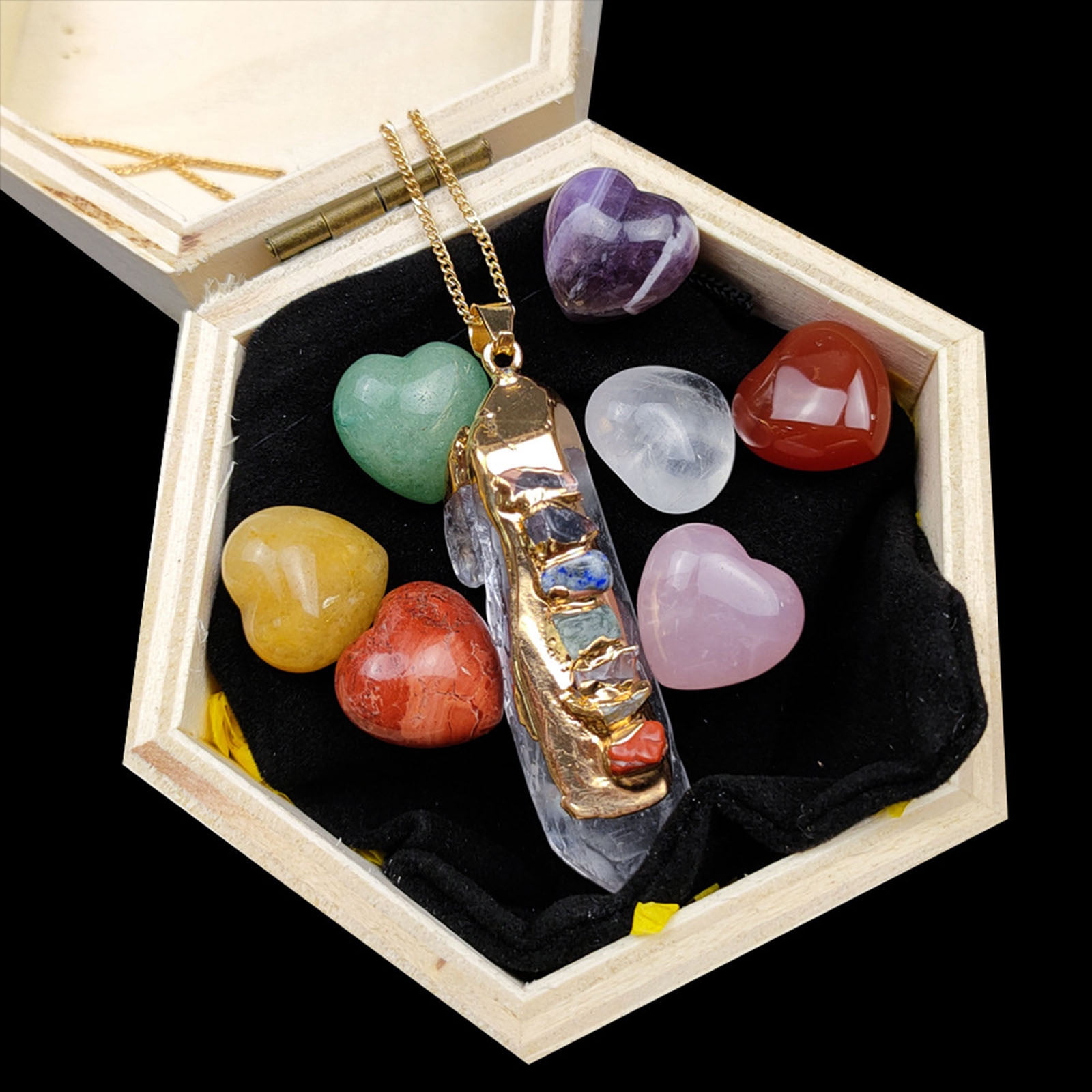 Christmas Saving Clearance! Sruiluo Mothers Day Gifts Crystal Decor Healing Crystals Set, Crystal Agate Ornaments Irregular Pendant Gift Box Wooden Box Set