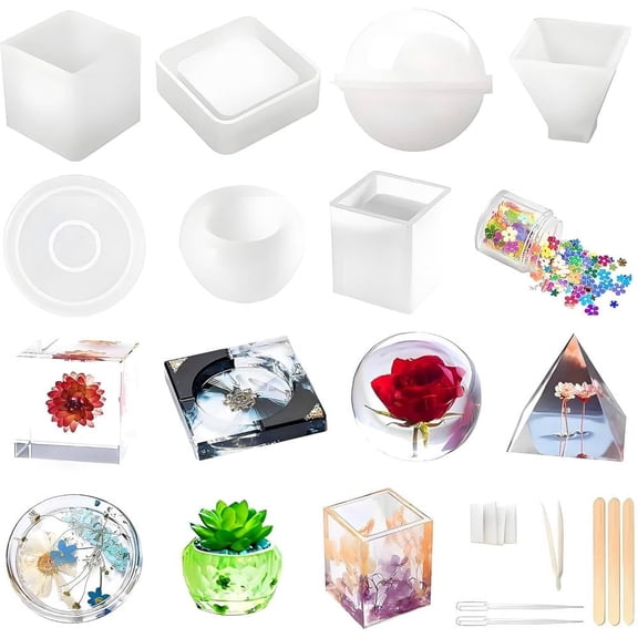 20PCS Ashtray Molds Kit for Epoxy Resin, Resin Ashtray Molds Silicone Square and Round  Easy to Demold
