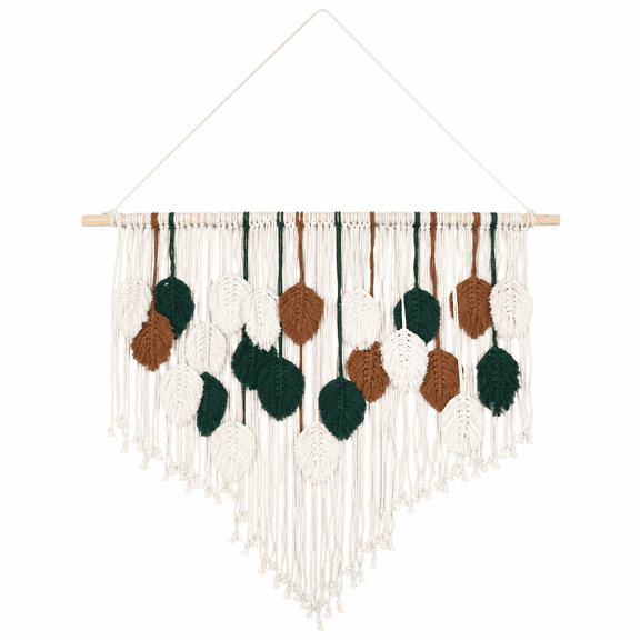 Macrame Wall Hanging Boho Wall Decor Woven Large Curtain Tapestry Modern Bohemian Handmade Leaf Feather Wall Art Decorations for Home Living Room Bedroom Wedding 39" X 29.5"