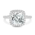 thumbnail image 2 of 2.00Ct Cushion Cut Moissanite Halo & Cathedral 2mm Pavé Engagement Ring, 14K White Gold, US 4.5, 2 of 7
