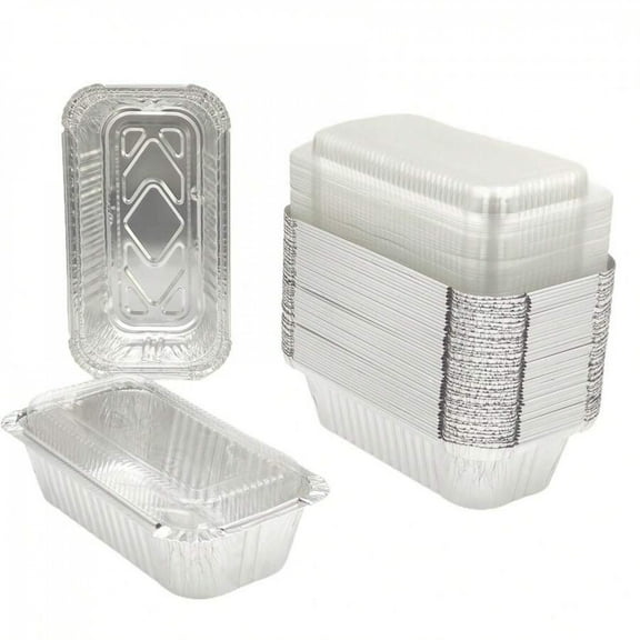 REZJSWFSMMJ 50 Pack 2lb 7.8x4.3" Disposable Loaf Pans - Clear Or Board Lids, Heavy-Duty Aluminum Foil Cake Pans