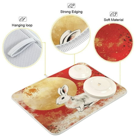 

BZSMCE Dish Drying Mat Moonlit Rabbit Pattern Design Drying Mats