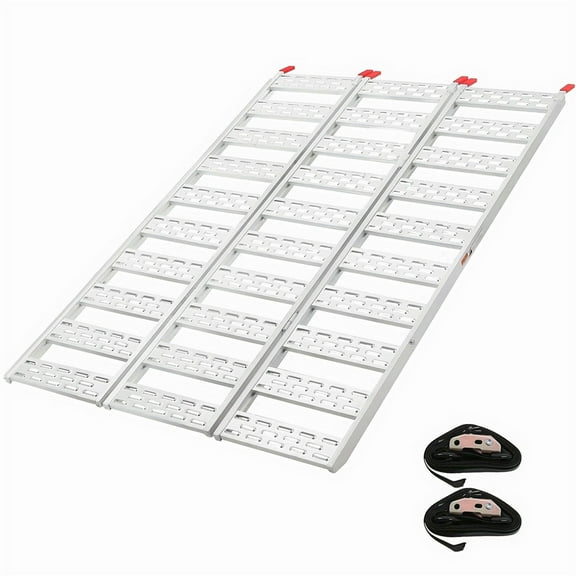Aluminum Loading Ramps 1500 LBS, Tri-Fold Powersports Ramps for Pickup Trucks Bed, Trailers Ramp with Load Straps for Motorcycles, ATV/UTV, Lawn Mowers, Tractors, 76" L x 50" W, 1Pc