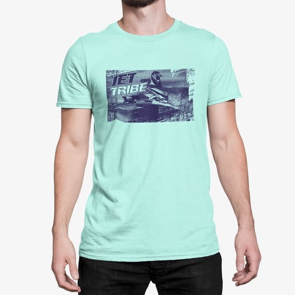 Sitdown Jet Ski Men's T-Shirt | Jettribe Newsprint Style | Color: Aqua Blue/Green