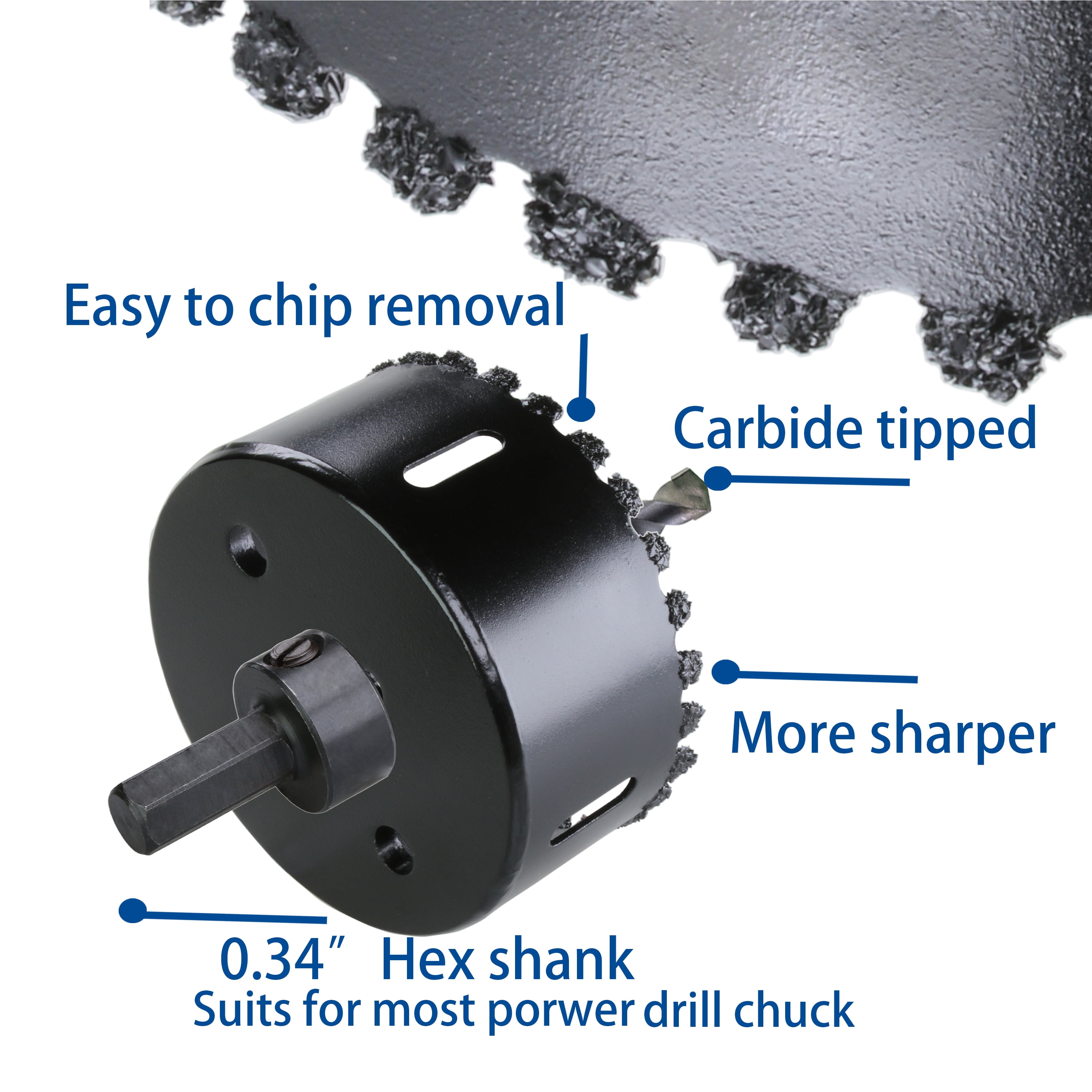 WOWSUPM 1-1/4 to 3-3/4, 4, 4-1/2” 9pcs Carbide Grit Hole Saw Cutting Air Brick Stucco Hardy Plank Drywall Cement Board with Pilot Drill Bits Up to 3X Long Life