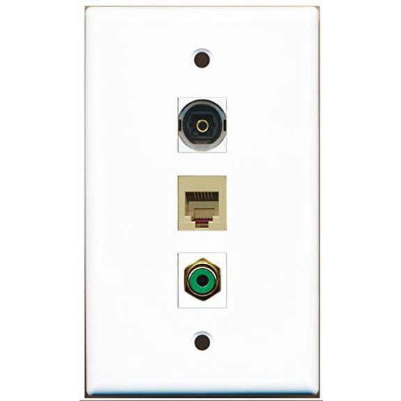 RiteAV - 1 Port RCA Green and 1 Port Phone RJ11 RJ12 Beige and 1 Port Toslink Wall Plate