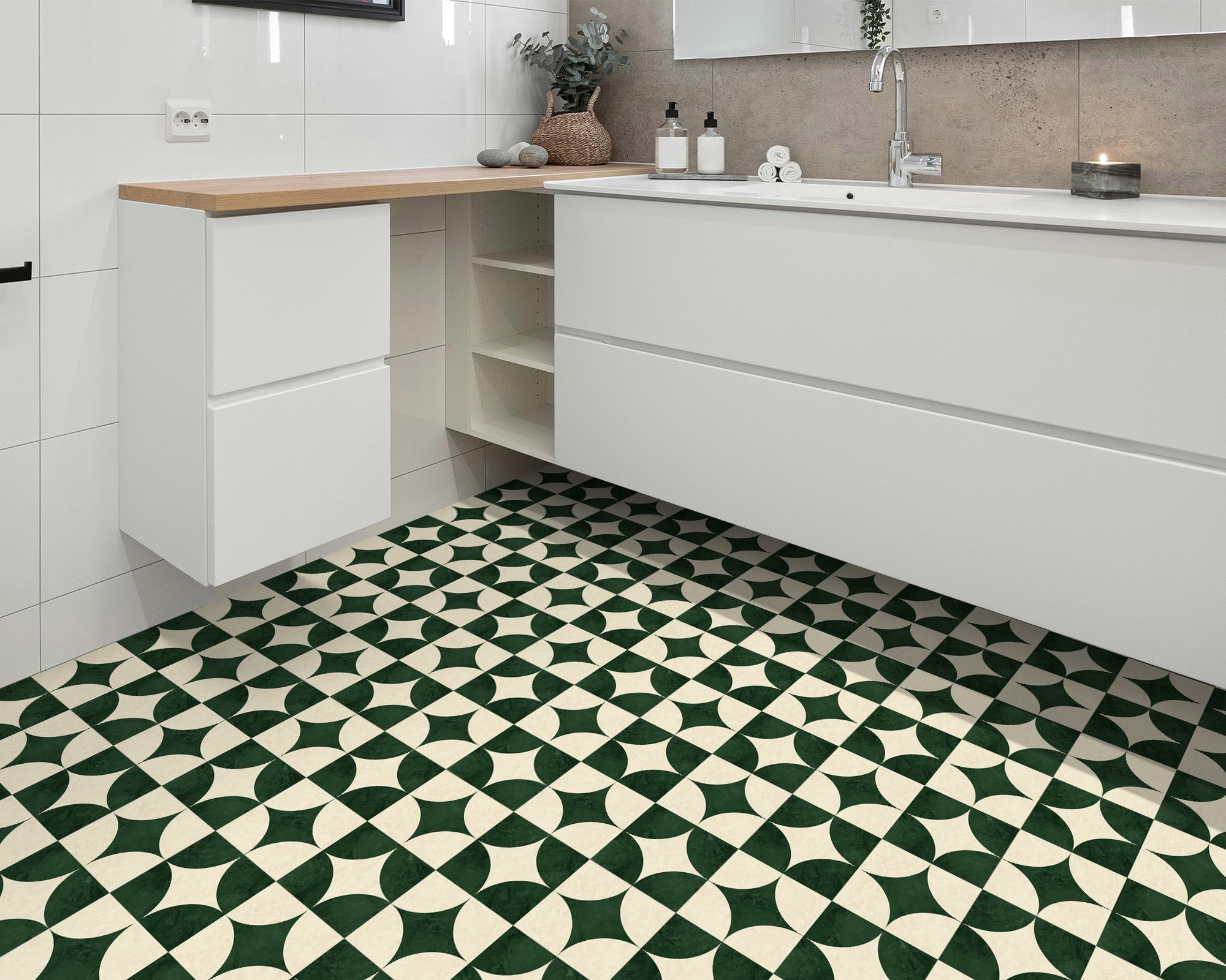 DEWOO 12" x 12" Peel and Stick Floor Tile, 10 PCS Self-Adhesive DIY Vinyl Flooring for Renters, Removable and Waterproof Tile Sticker for Bathroom, Kitchen, Staircase (Retro Green)