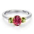 thumbnail image 3 of Gem Stone King 925 Silver and 10K Yellow Gold Pink Tourmaline and Green Peridot Engagement Ring for Women | 1.26 Cttw | Oval 7X5MM | Gemstone October Birthstone | Size 9, 3 of 6