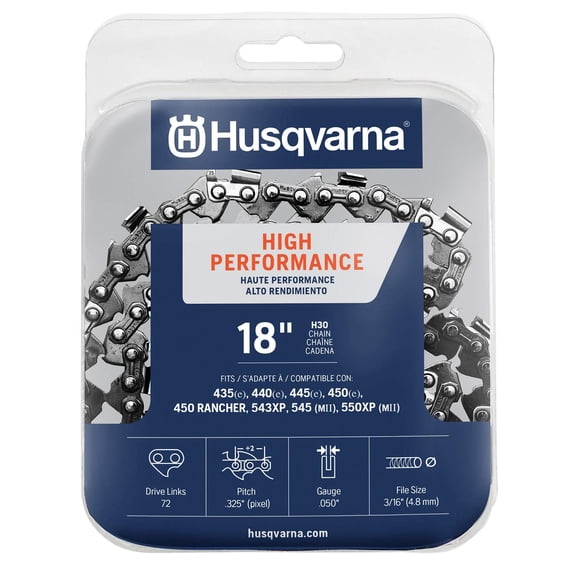 Cadena para motosierra Husqvarna, 18 pulgadas, calibre .050, .325 Pitch Low Kickback