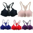 thumbnail image 5 of Women's Racerback Front Closure Push Up Lace Bra Tshirt Padded Plunge Bra, 5 of 5
