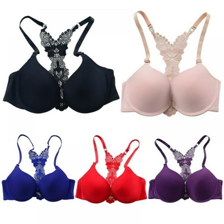 

Wuffmeow Sexy Women Adjustable Front Closure Bra Push Up Flower Underwire Underwear Lace Lingerie for Women